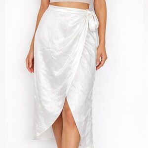 Urban Outfitters Womens Satin Ivory Silky Wrap Midi Skirt, Size XL